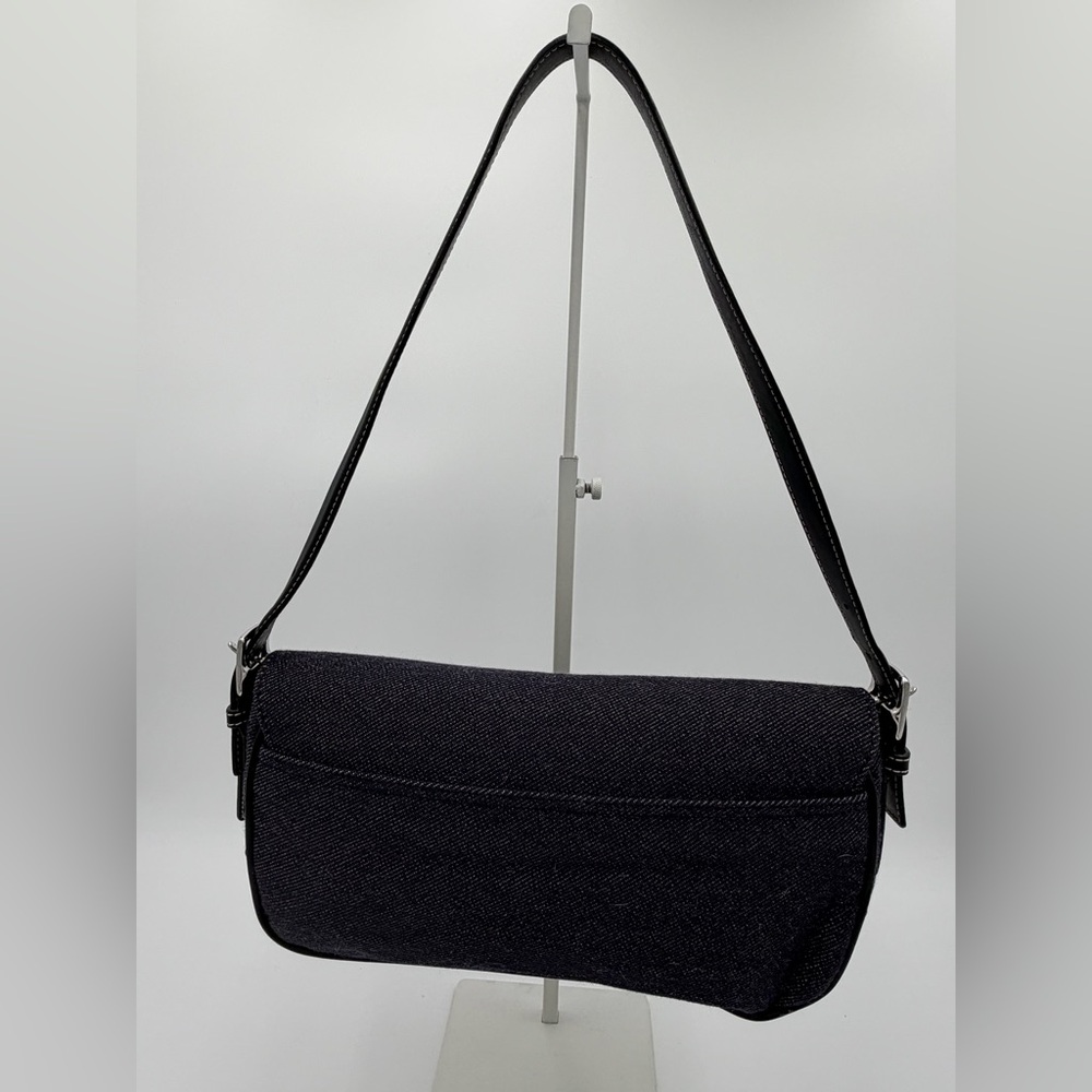 Vintage Coach E0J-7763 Black Denim Wool Flap Shoulder Bag Y2K Baguette Buckle - Picture 2 of 15